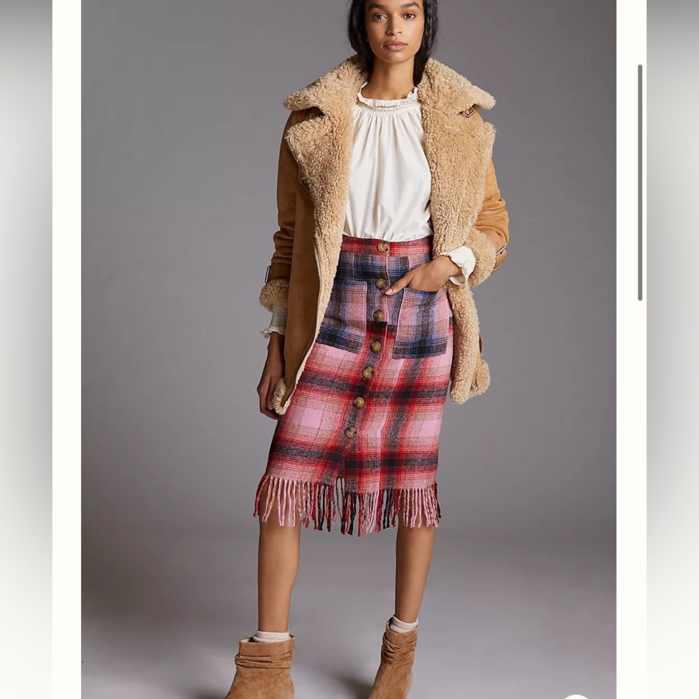 Anthropologie Maeve Fringed Plaid Skirt Size 6